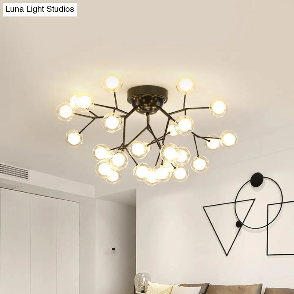 Modern Black Metal Glass Twig Semi Ceiling Mount Bedroom Lamp 27 /