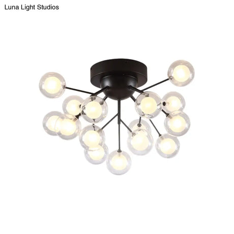 Modern Black Metal Glass Twig Semi Ceiling Mount Bedroom Lamp