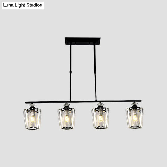 Modern Black Metal Island Chandelier With Cylindrical Crystal Shade - 3/4 Heads