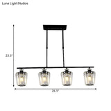 Modern Black Metal Island Chandelier With Cylindrical Crystal Shade - 3/4 Heads