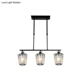 Modern Black Metal Island Chandelier With Cylindrical Crystal Shade - 3/4 Heads