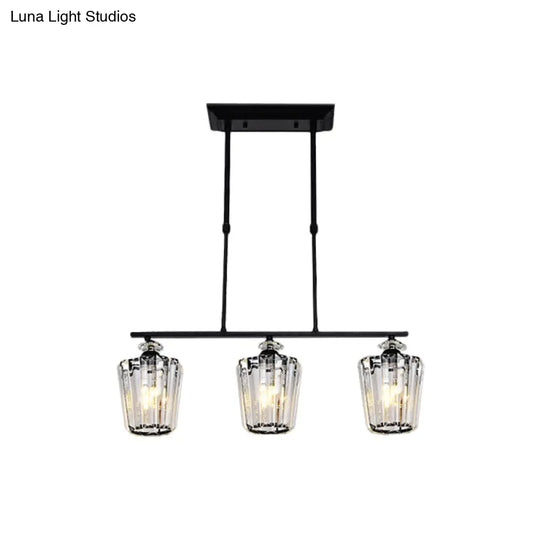 Modern Black Metal Island Chandelier With Cylindrical Crystal Shade - 3/4 Heads