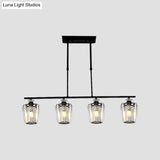 Modern Black Metal Island Chandelier With Cylindrical Crystal Shade - 3/4 Heads