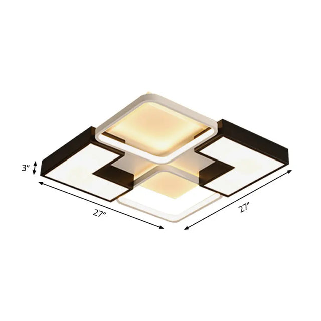 Modern Black Metal Led Ceiling Flush Light: Simple Square/Rectangular Fixture For Bedroom -