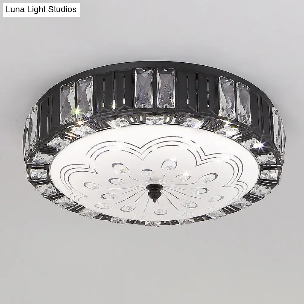 Modern Black Metal Led Flush Mount Bedroom Lamp With Crystal Accent