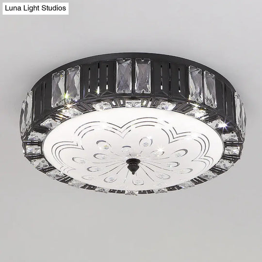 Modern Black Metal Led Flush Mount Bedroom Lamp With Crystal Accent