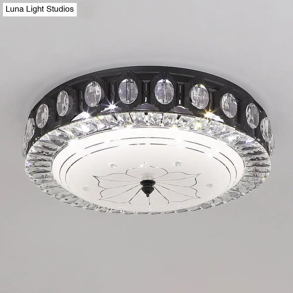 Modern Black Metal Led Flush Mount Bedroom Lamp With Crystal Accent