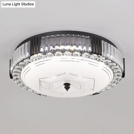 Modern Black Metal Led Flush Mount Bedroom Lamp With Crystal Accent