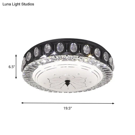 Modern Black Metal Led Flush Mount Bedroom Lamp With Crystal Accent