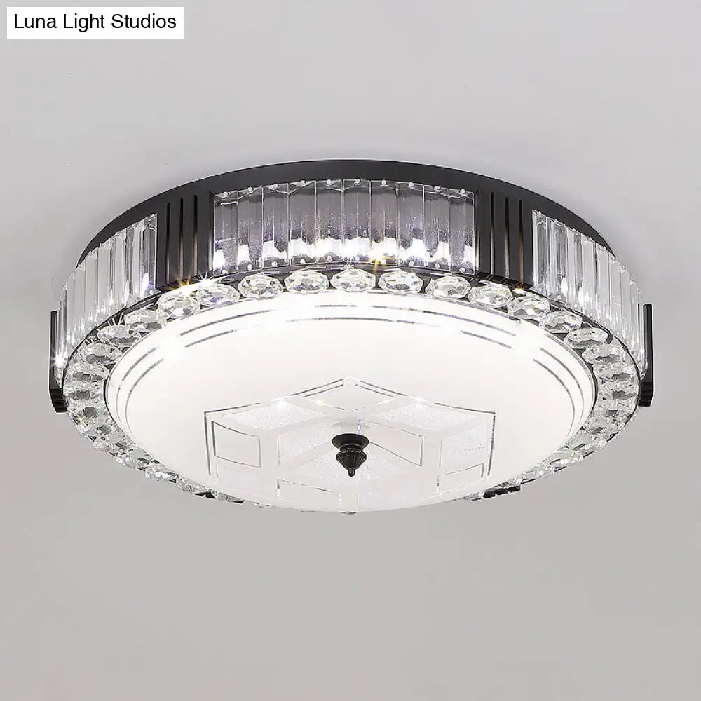 Modern Black Metal Led Flush Mount Bedroom Lamp With Crystal Accent