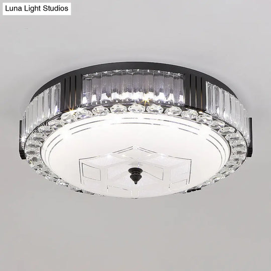 Modern Black Metal Led Flush Mount Bedroom Lamp With Crystal Accent