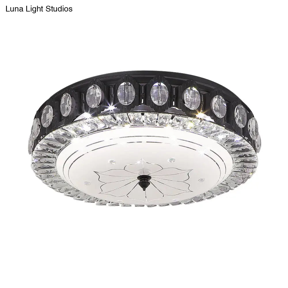 Modern Black Metal Led Flush Mount Bedroom Lamp With Crystal Accent