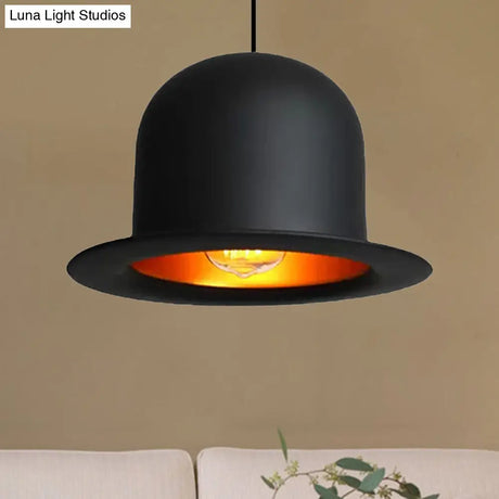 Modern Black Metal Pendant Light For Dining Room - Hat Ceiling Hanging 6.5’/7’ Wide