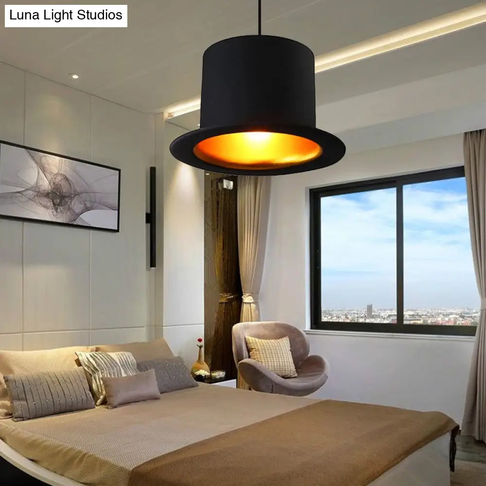 Modern Black Metal Hat Pendant Light For Dining Room - 1 6.5/7 Wide