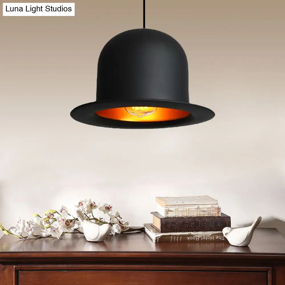 Modern Black Metal Pendant Light For Dining Room - Hat Ceiling Hanging 6.5’/7’ Wide / 6.5’