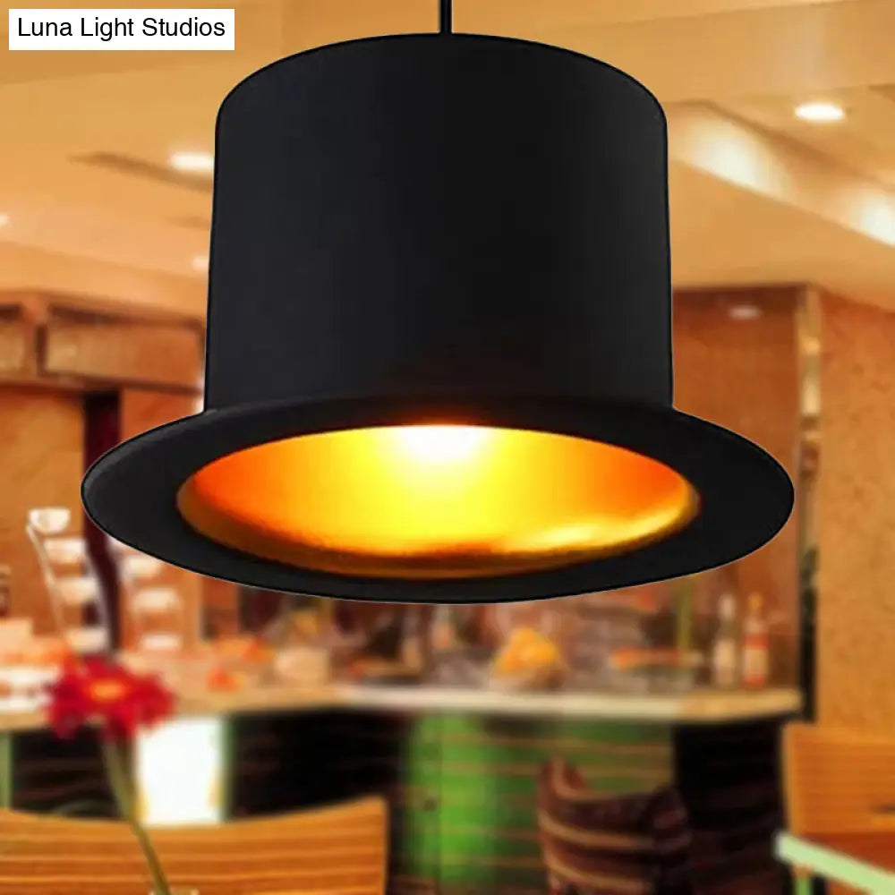 Modern Black Metal Hat Pendant Light For Dining Room - 1 6.5/7 Wide