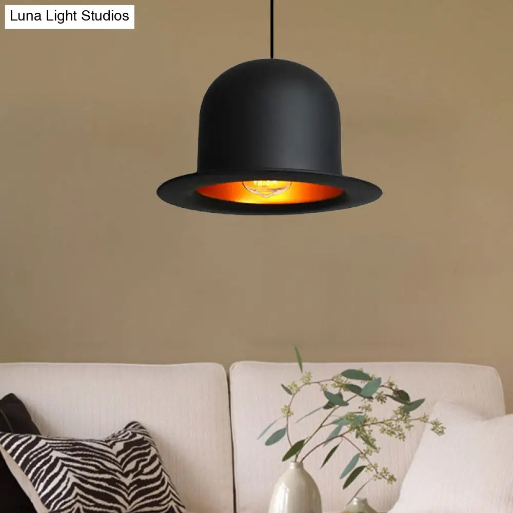 Modern Black Metal Pendant Light For Dining Room - Hat Ceiling Hanging 6.5’/7’ Wide