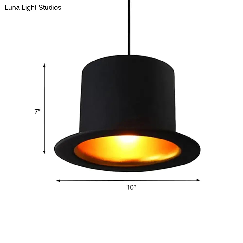 Modern Black Metal Hat Pendant Light For Dining Room - 1 6.5/7 Wide