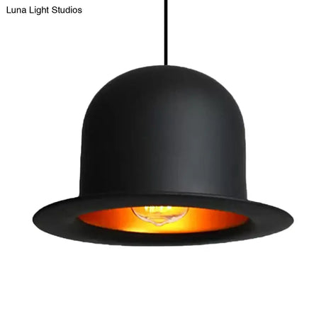 Modern Black Metal Pendant Light For Dining Room - Hat Ceiling Hanging 6.5’/7’ Wide
