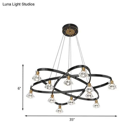 Modern Black Metal Star Chandelier Lamp With Clear Crystal Diamond Shade - 12 Bulbs Hanging Light