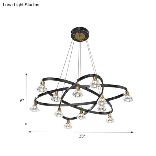 Modern Black Metal Star Chandelier Lamp With Clear Crystal Diamond Shade - 12 Bulbs Hanging Light