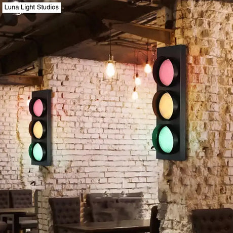 Modern Black Metallic Traffic Light Wall Sconce With 3 Lights - Aisle Mount