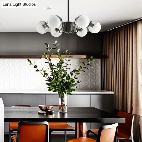 Modern Black Multi-Head Glass And Metal Chandelier - Stylish Pendant Light For Study Room Or Kitchen