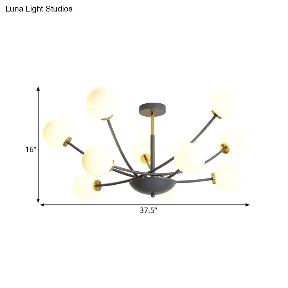 Modern Black Orb Semi Flushmount Light With 10 Bulbs & White Glass – Led Sputnik Ceiling Mount