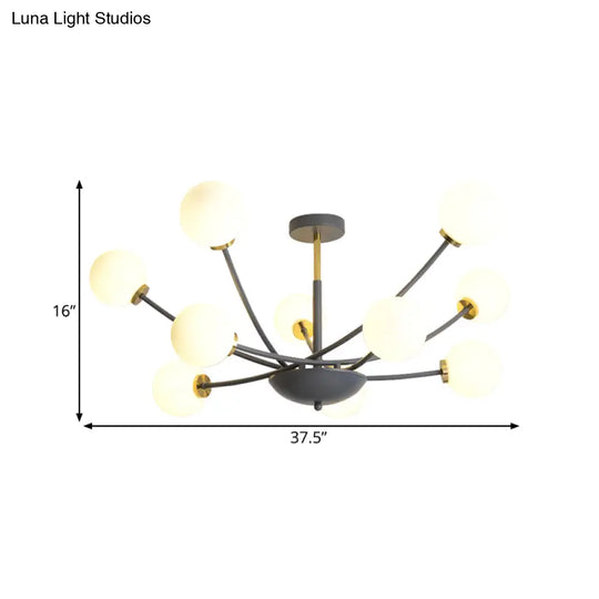 Modern Black Orb Semi Flushmount Light With 10 Bulbs & White Glass – Led Sputnik Ceiling Mount