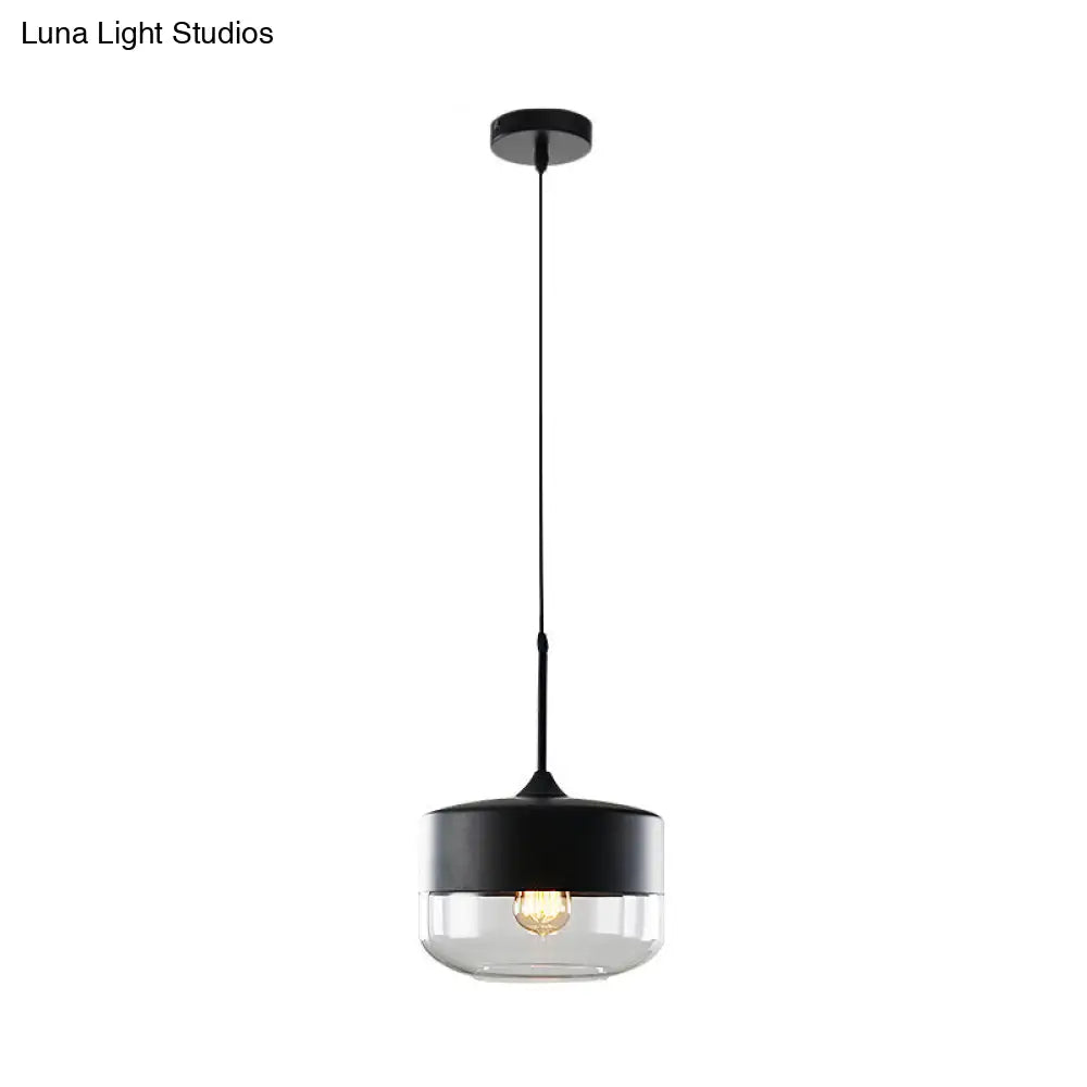Modern Black Pendant Light Fixture With Clear Glass Cylinder/Mason Jar Design - Perfect For Table