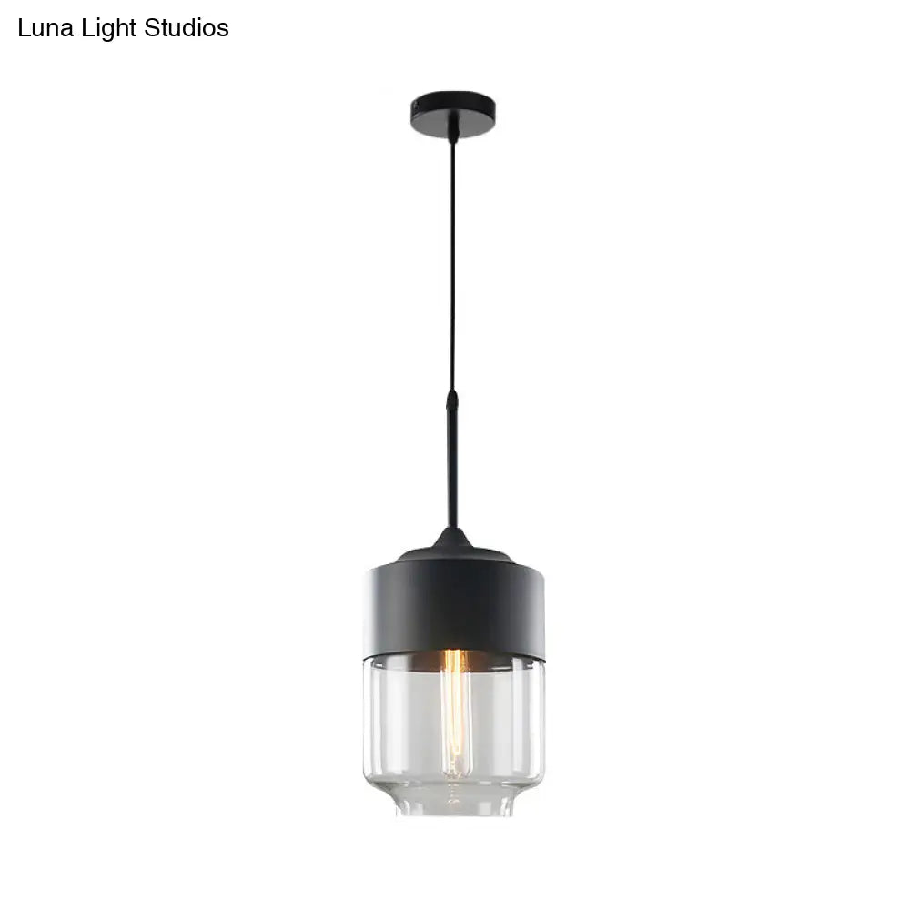 Modern Black Pendant Light Fixture With Clear Glass Cylinder/Mason Jar Design - Perfect For Table