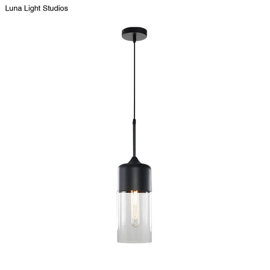 Modern Black Pendant Light Fixture With Clear Glass Cylinder/Mason Jar Design - Perfect For Table