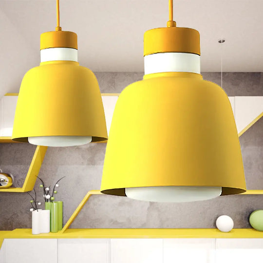 Modern Black/Pink/Yellow Bell Pendant Light - 1-Light Metal Hanging Lamp Kit Yellow