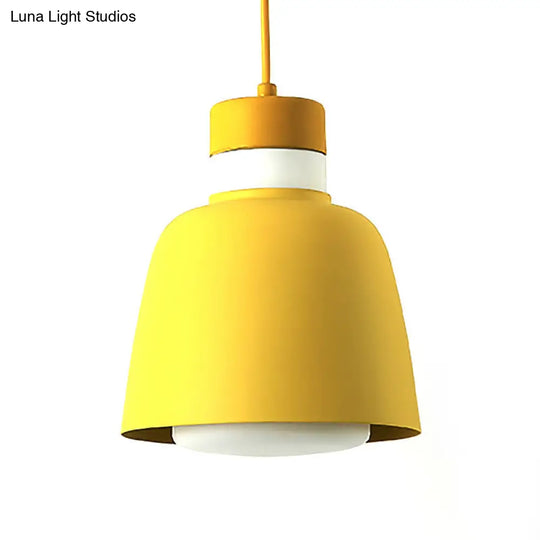 Modernistic Bell Ceiling Pendant Light: Black/Pink/Yellow Metal Hanging Lamp Kit With 1 Light