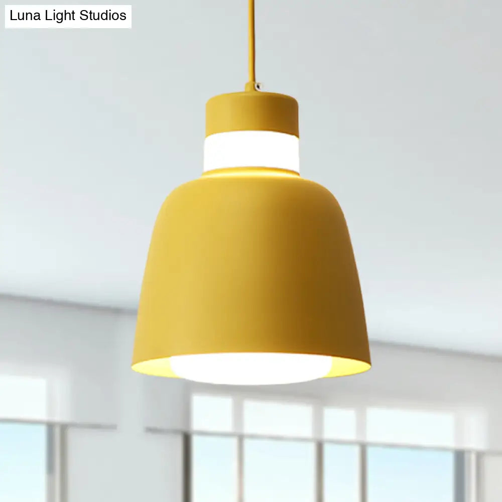 Modernistic Bell Ceiling Pendant Light: Black/Pink/Yellow Metal Hanging Lamp Kit With 1 Light