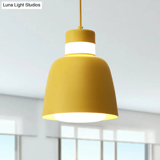 Modernistic Bell Ceiling Pendant Light: Black/Pink/Yellow Metal Hanging Lamp Kit With 1 Light