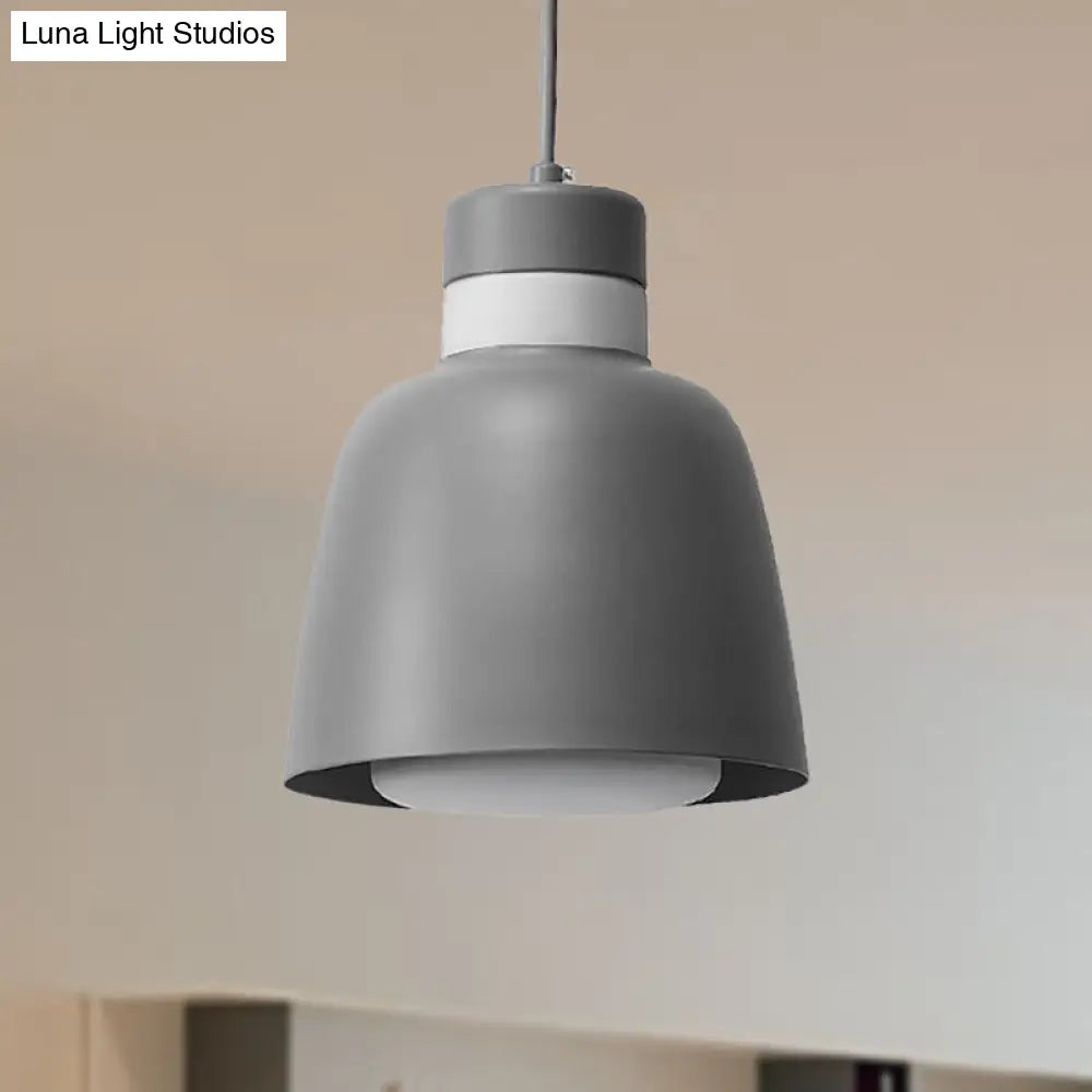 Modernistic Bell Ceiling Pendant Light: Black/Pink/Yellow Metal Hanging Lamp Kit With 1 Light