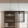 Modern Black Rectangle Cage Island Pendant Light - 16/19.5 W 2-Light Bamboo Suspension Lamp For