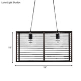 Modern Black Rectangle Cage Island Pendant Light - 16/19.5 W 2-Light Bamboo Suspension Lamp For