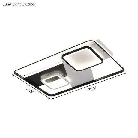 Modern Black Rectangle Ceiling Light | Acrylic Led Flush Mount Lamp In Warm/White