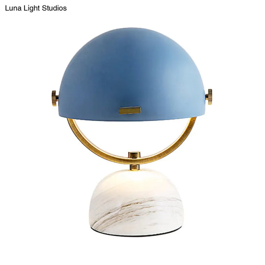 Modern Black/Red Domed Table Lamp With Marble Base - Bedroom Metal Light