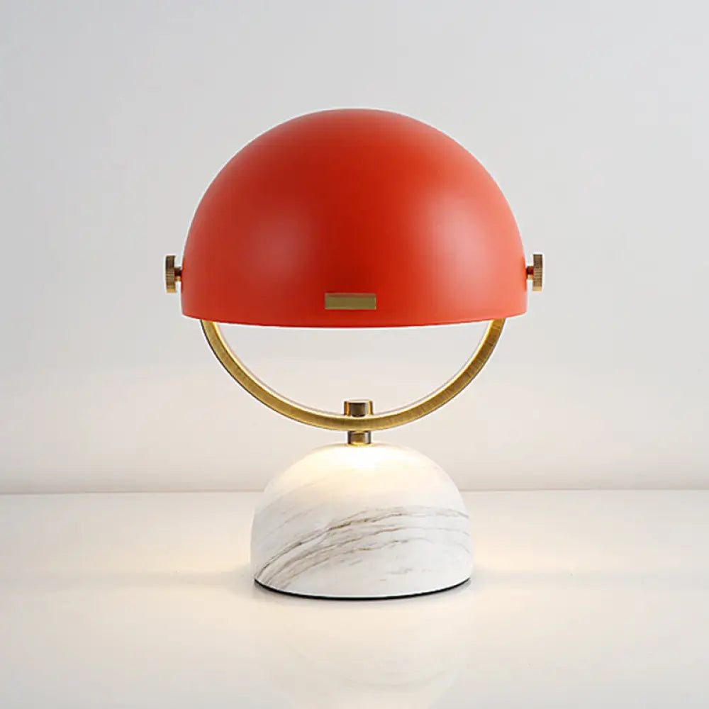 Modern Black/Red Domed Table Lamp With Marble Base - Bedroom Metal Light Red