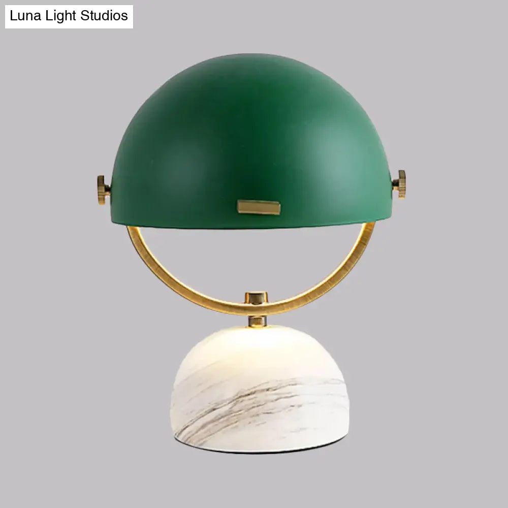 Modern Black/Red Domed Table Lamp With Marble Base - Bedroom Metal Light
