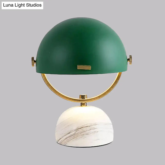 Modern Black/Red Domed Table Lamp With Marble Base - Bedroom Metal Light