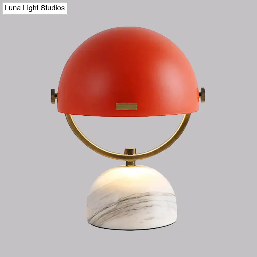 Modern Black/Red Domed Table Lamp With Marble Base - Bedroom Metal Light