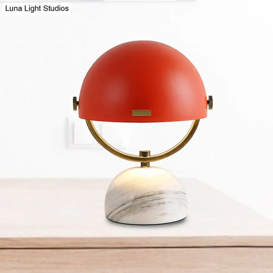 Modern Black/Red Domed Table Lamp With Marble Base - Bedroom Metal Light