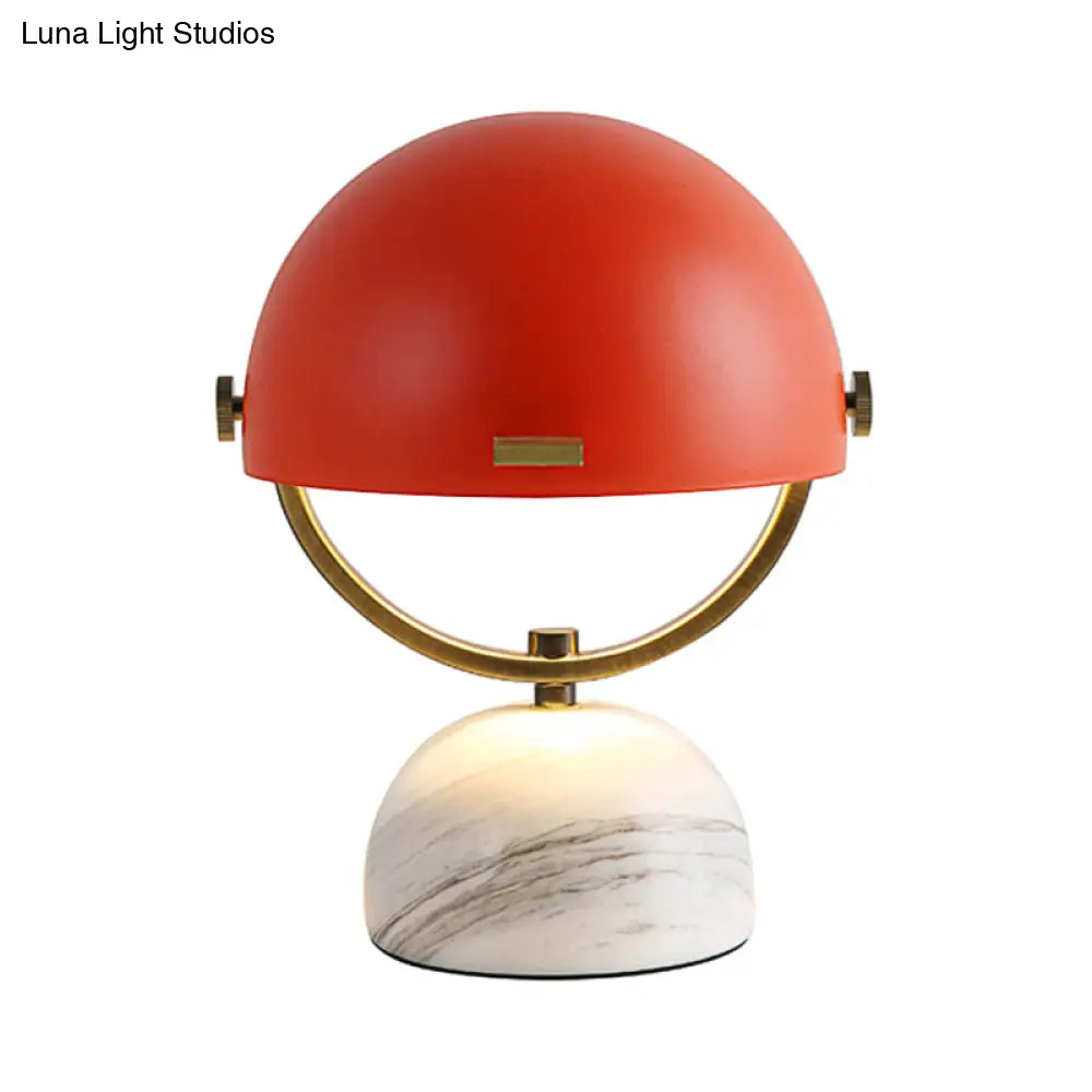 Modern Black/Red Domed Table Lamp With Marble Base - Bedroom Metal Light