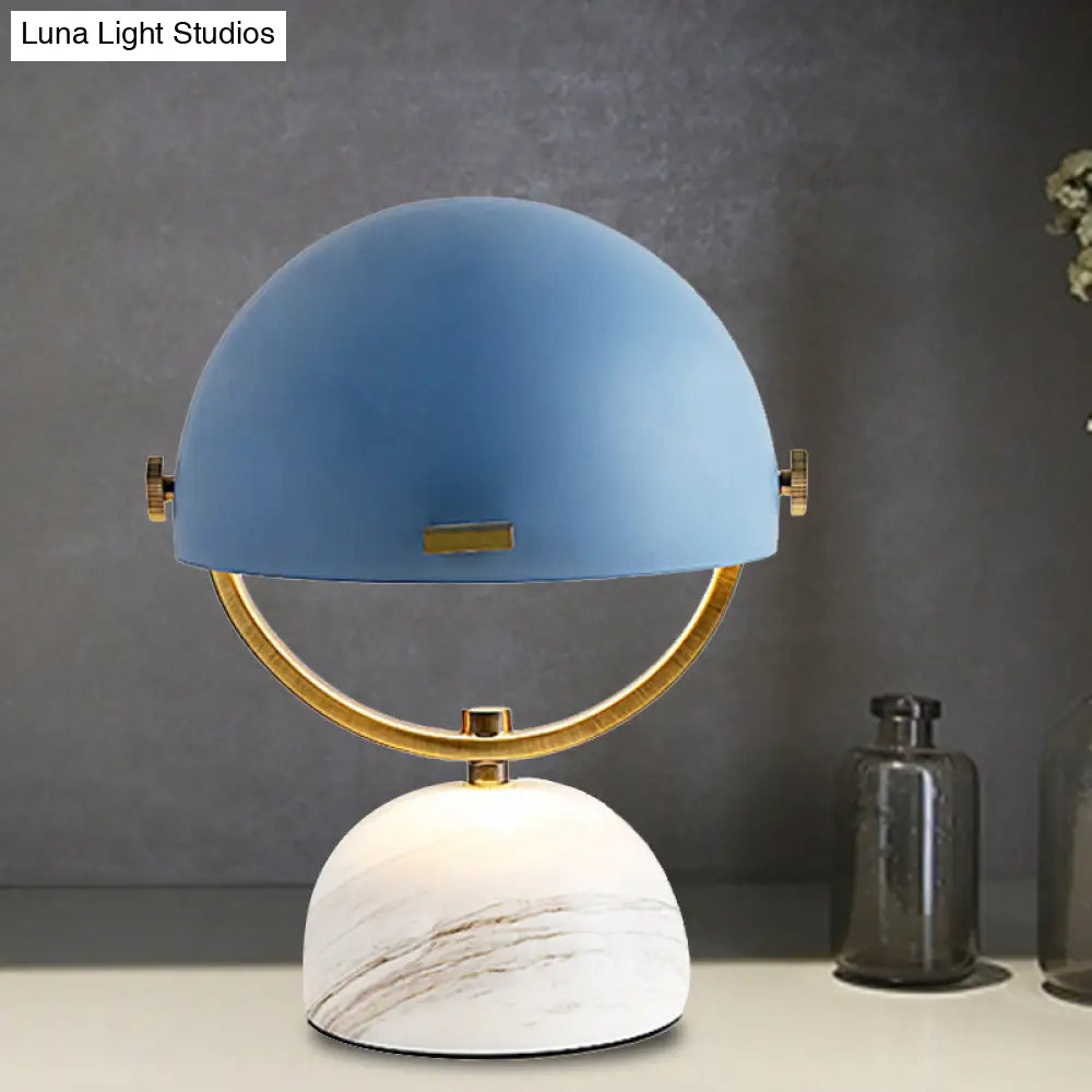 Modern Black/Red Domed Table Lamp With Marble Base - Bedroom Metal Light