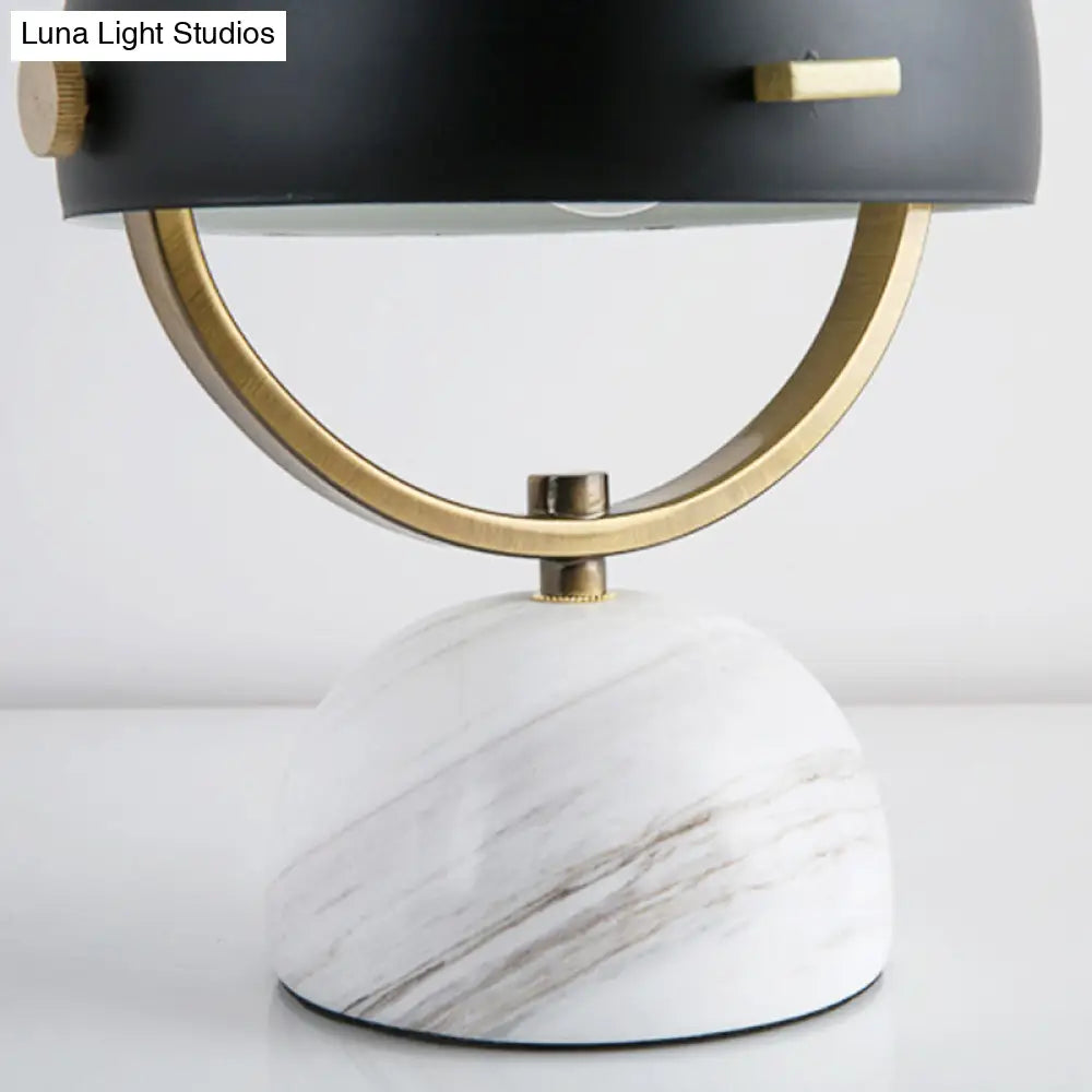 Modern Black/Red Domed Table Lamp With Marble Base - Bedroom Metal Light