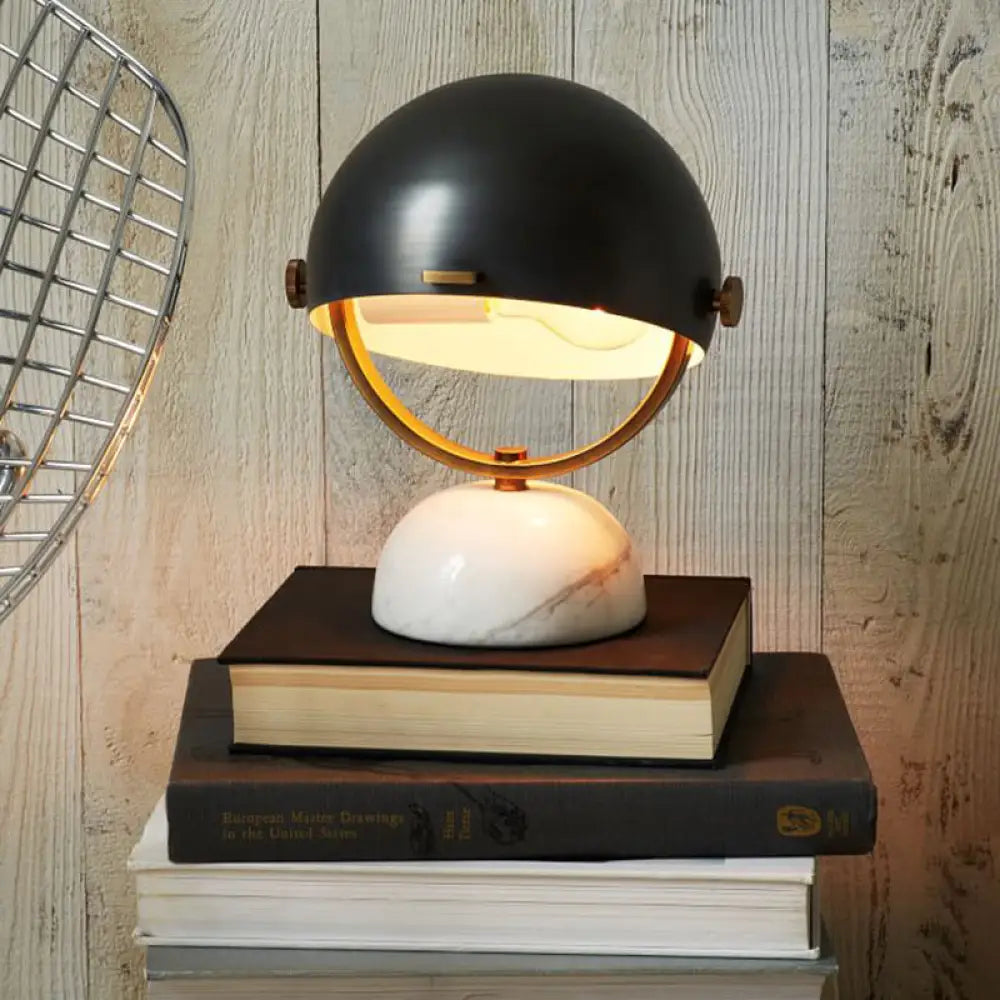 Modern Black/Red Domed Table Lamp With Marble Base - Bedroom Metal Light Black